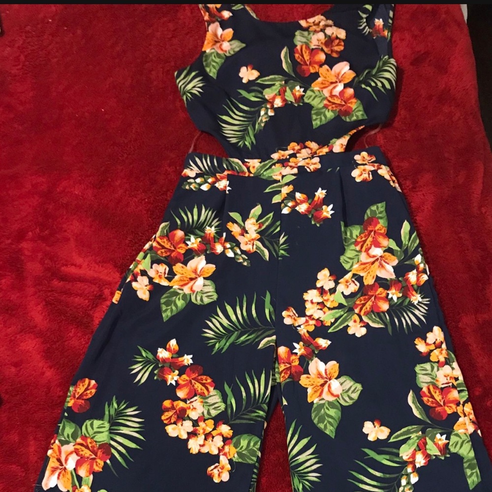 Navy/Floral Pants Romper